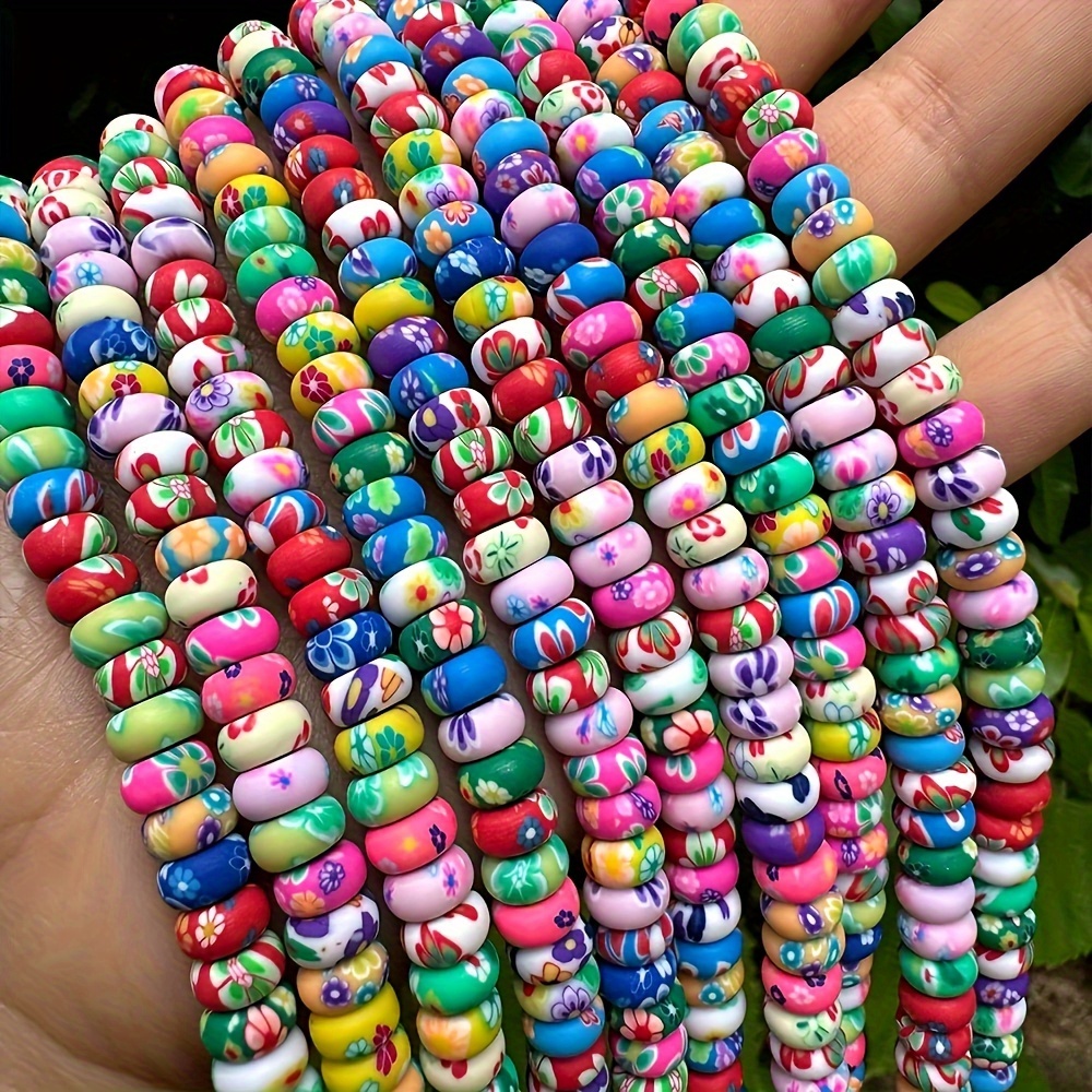 65pcs Vibrant Floral Polymer Clay Beads for Jewelry Making